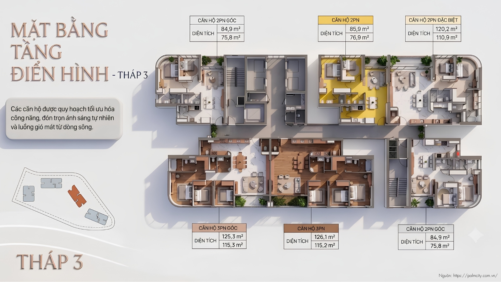 Mặt Bằng Tầng Điển Hình Tháp 3 Dự Án Palm River