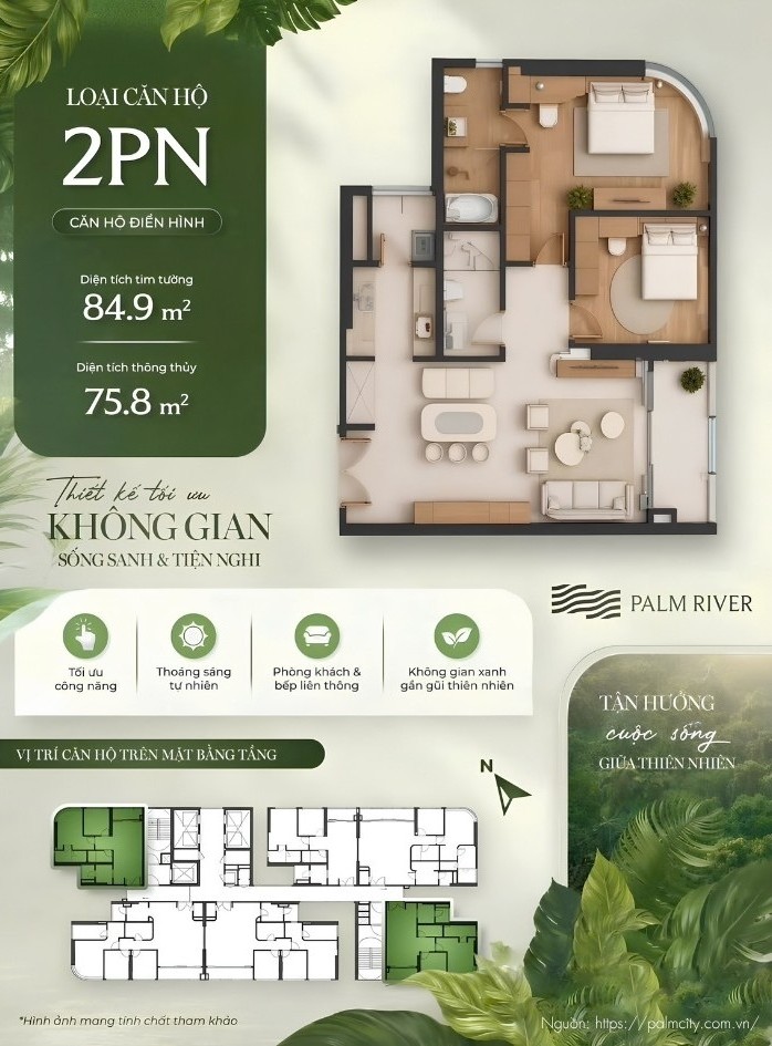 Thiết Kế Chi Tiết Căn Hộ 2PN Dự Án Palm River