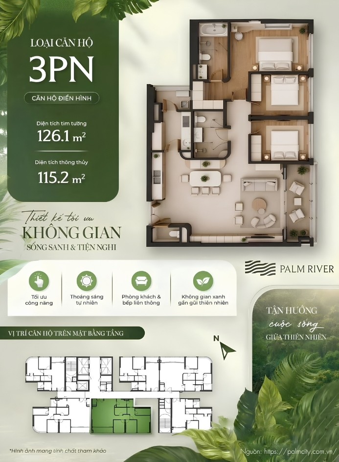 Thiết Kế Chi Tiết Căn Hộ 3PN Dự Án Palm River