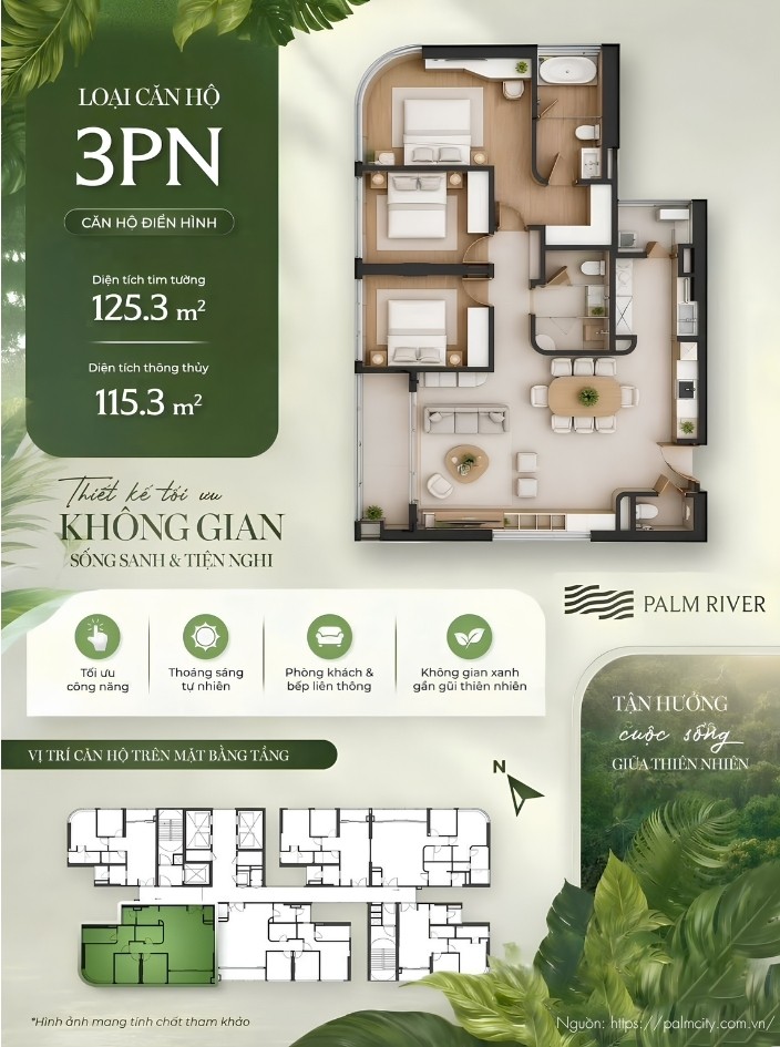 Thiết Kế Chi Tiết Căn Hộ 3PN Dự Án Palm River