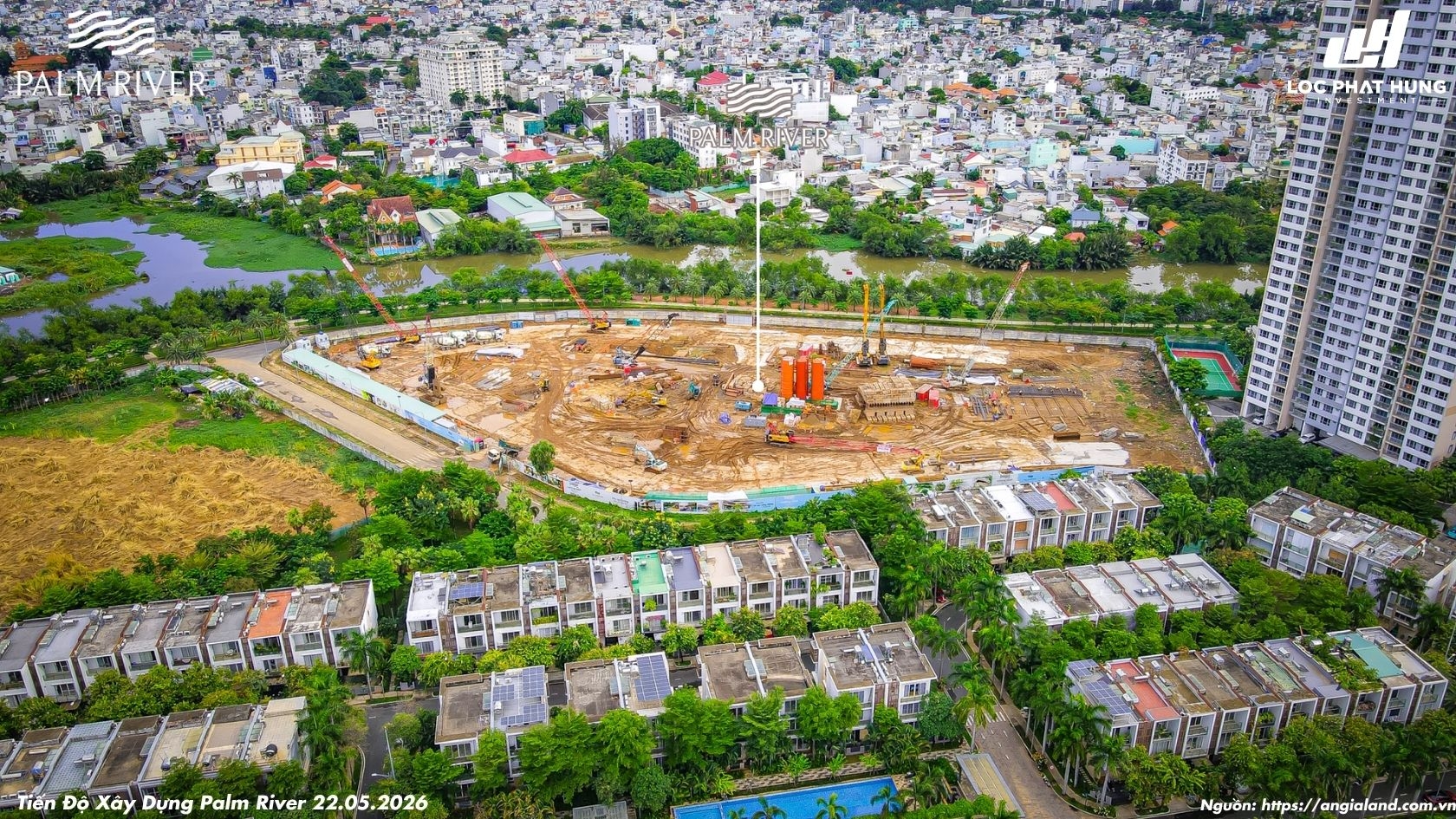 Hình ảnh thực tế tiến độ thi công dự án căn hộ ven sông Palm River Quận 2 tháng 05.2026