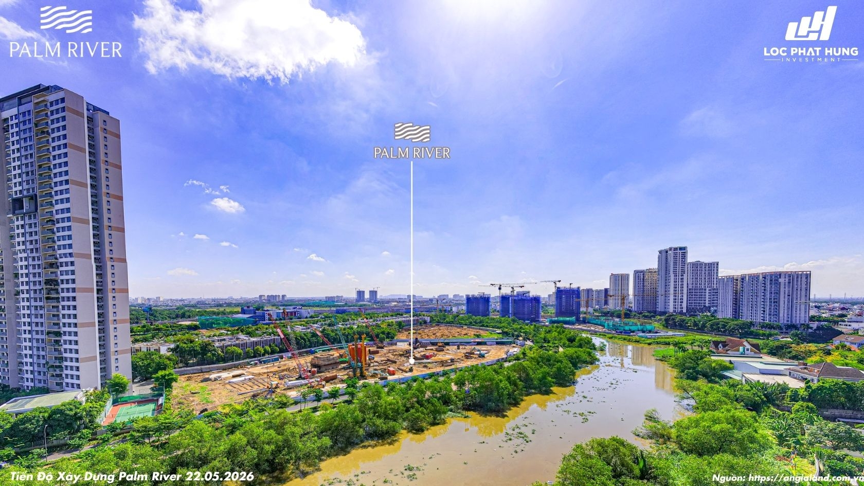 Hình ảnh thực tế tiến độ thi công dự án căn hộ ven sông Palm River Quận 2 tháng 05.2026